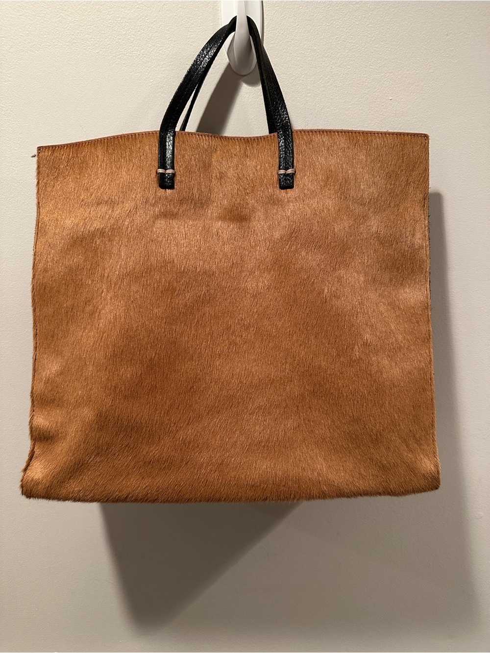 Clare V Simple Tote Tan Haircalf and Black Leather